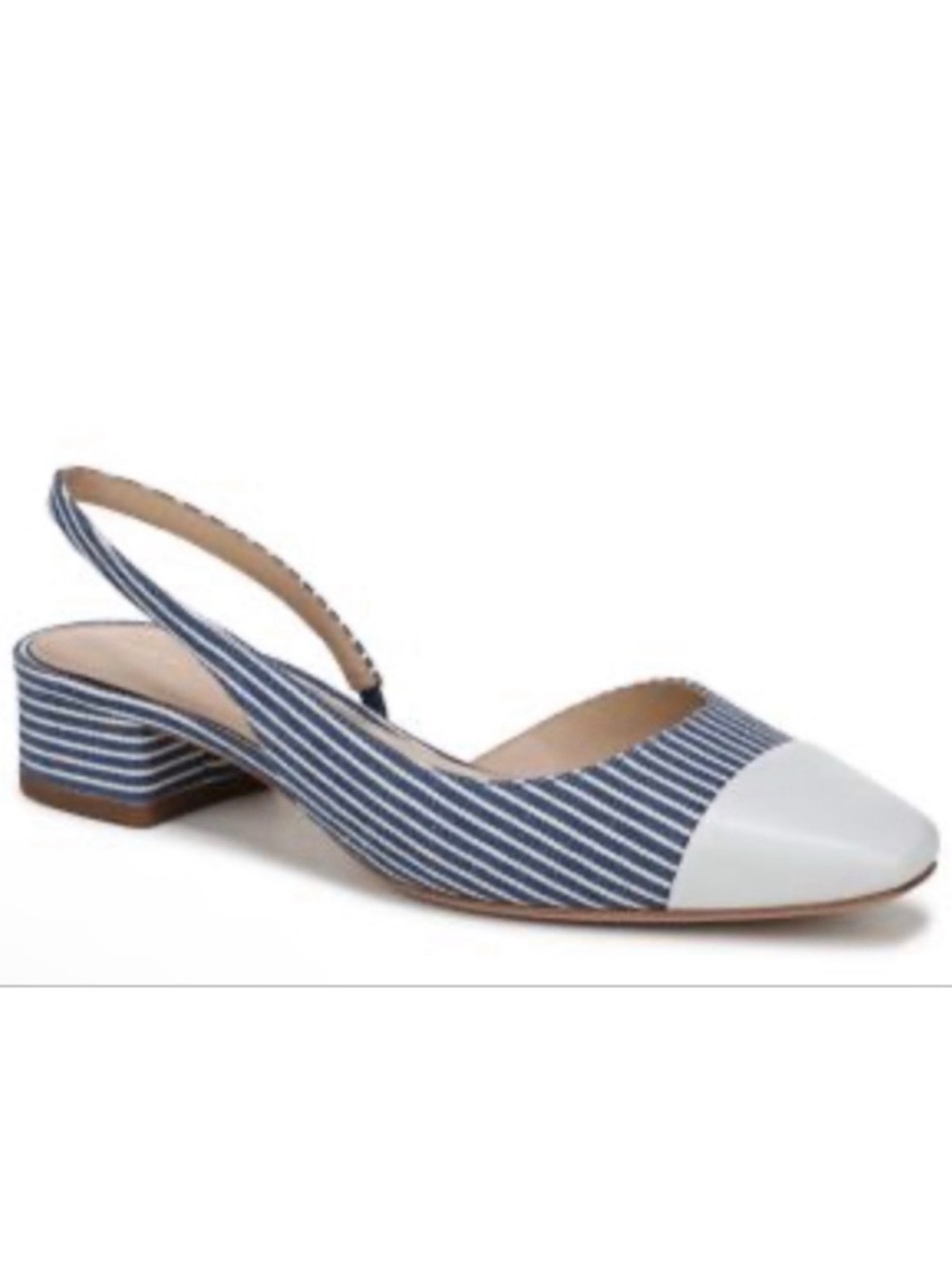 Striped Navy and White Slingback Low Heel Pumps - Women